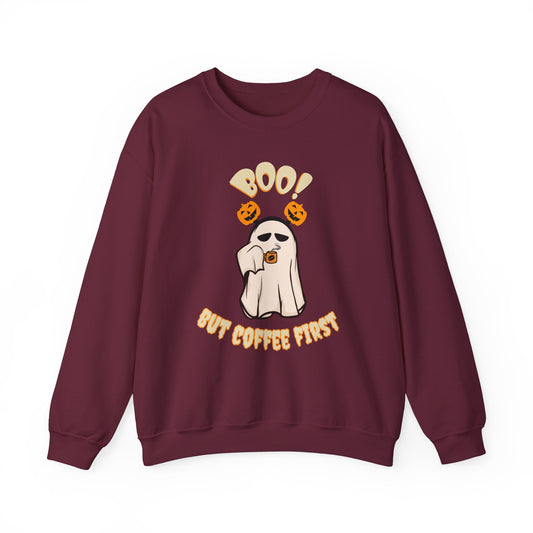 BOO But Coffee First - Unisex Heavy Blend™ Crewneck Sweatshirt Printify