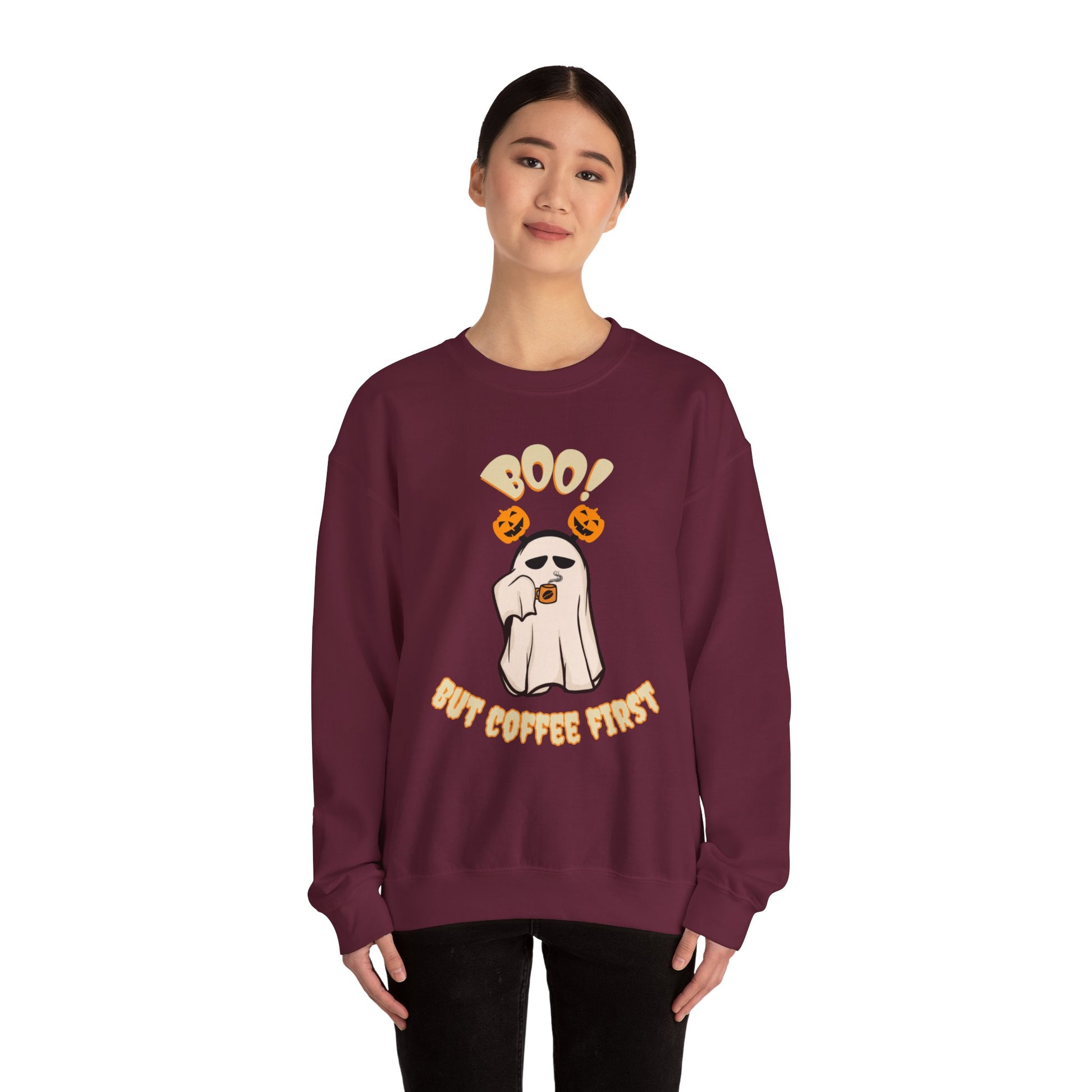 BOO But Coffee First - Unisex Heavy Blend™ Crewneck Sweatshirt Printify