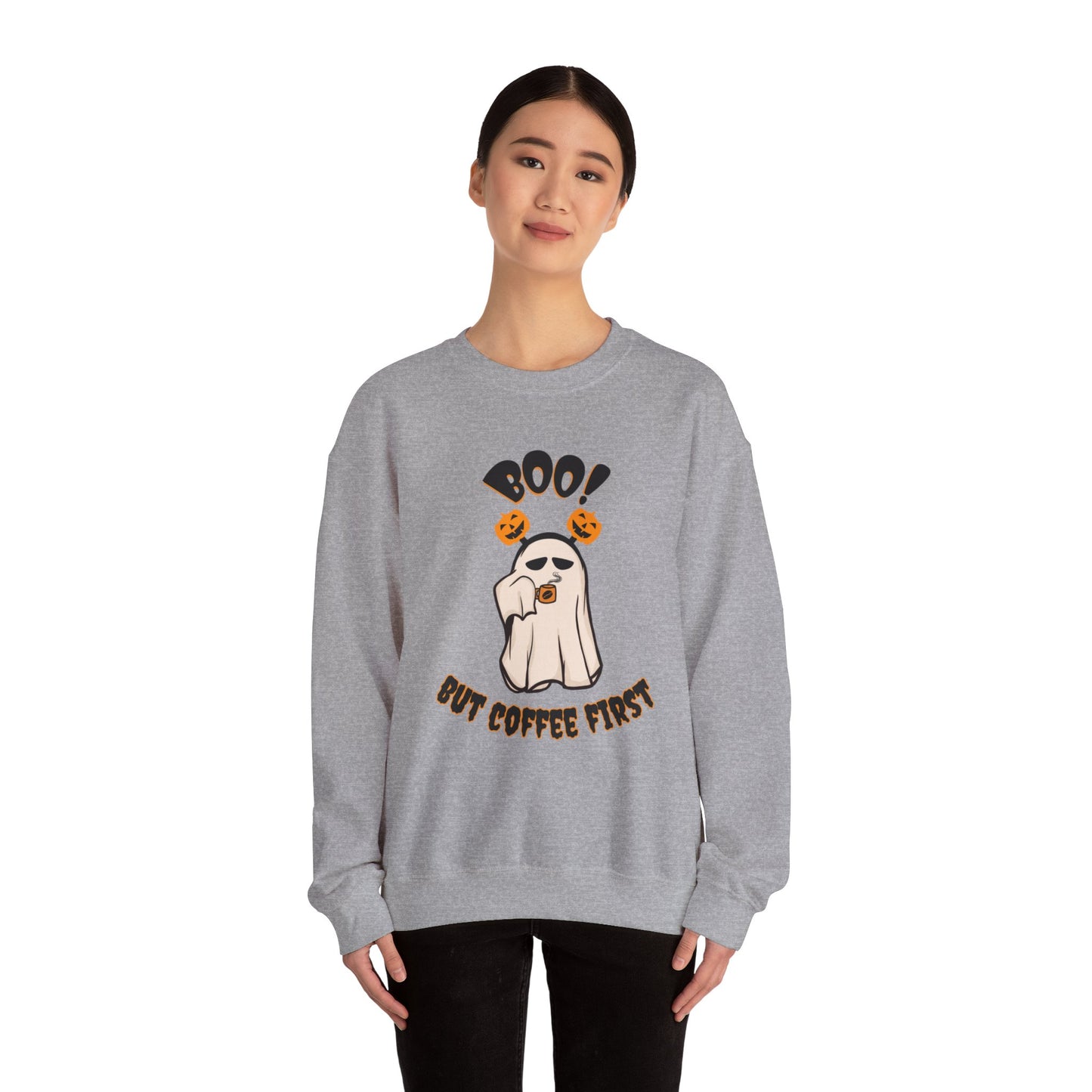 BOO But Coffee First - Unisex Heavy Blend™ Crewneck Sweatshirt Printify