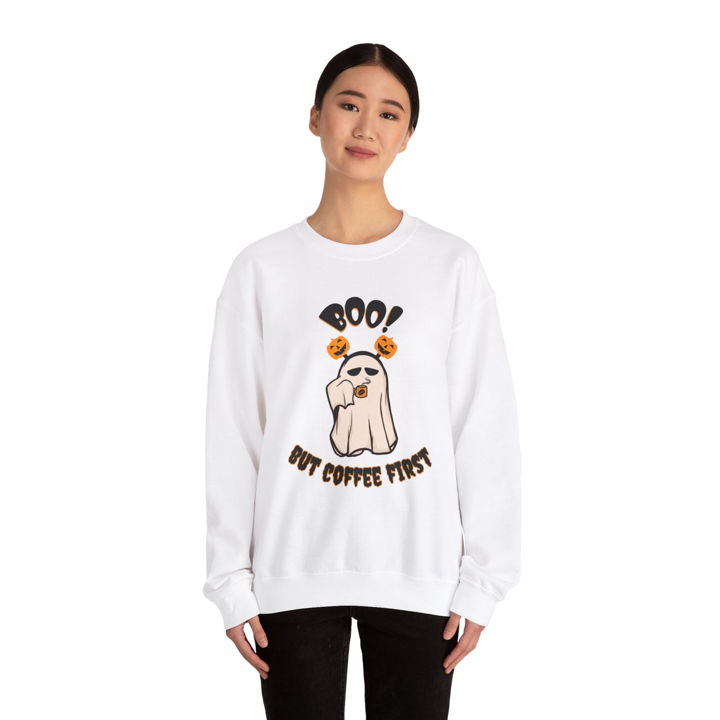 BOO But Coffee First - Unisex Heavy Blend™ Crewneck Sweatshirt Printify