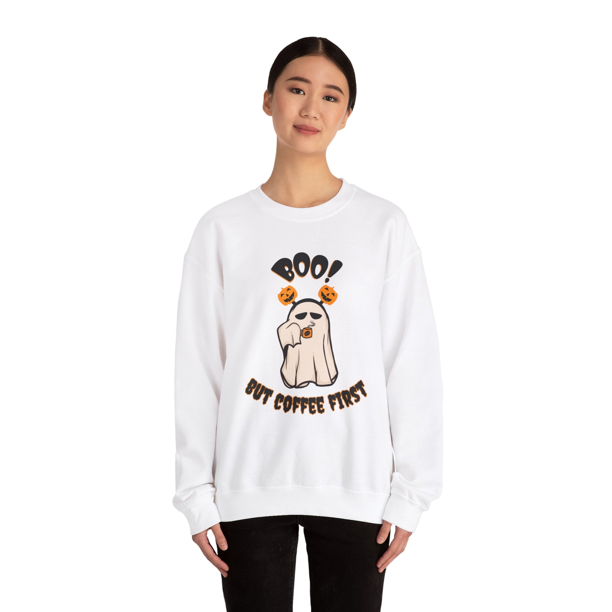 BOO But Coffee First - Unisex Heavy Blend™ Crewneck Sweatshirt Printify