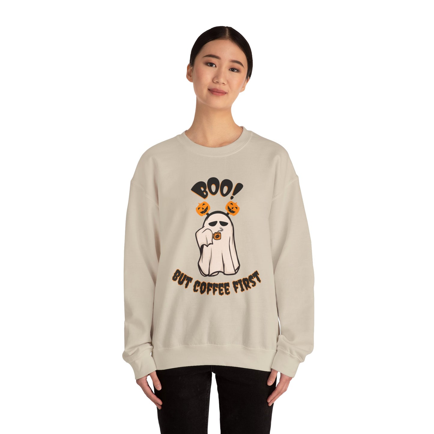 BOO But Coffee First - Unisex Heavy Blend™ Crewneck Sweatshirt Printify