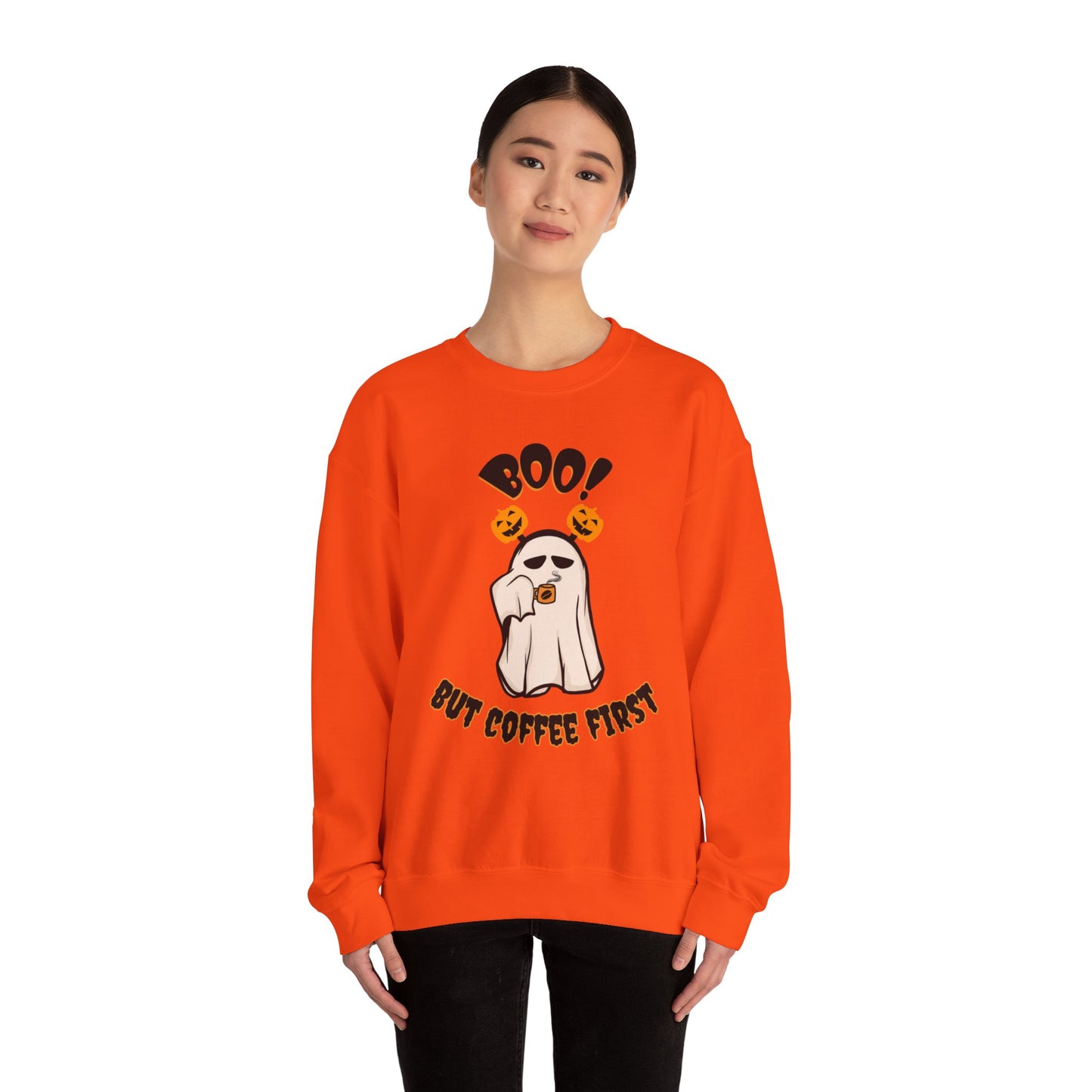 BOO But Coffee First - Unisex Heavy Blend™ Crewneck Sweatshirt Printify