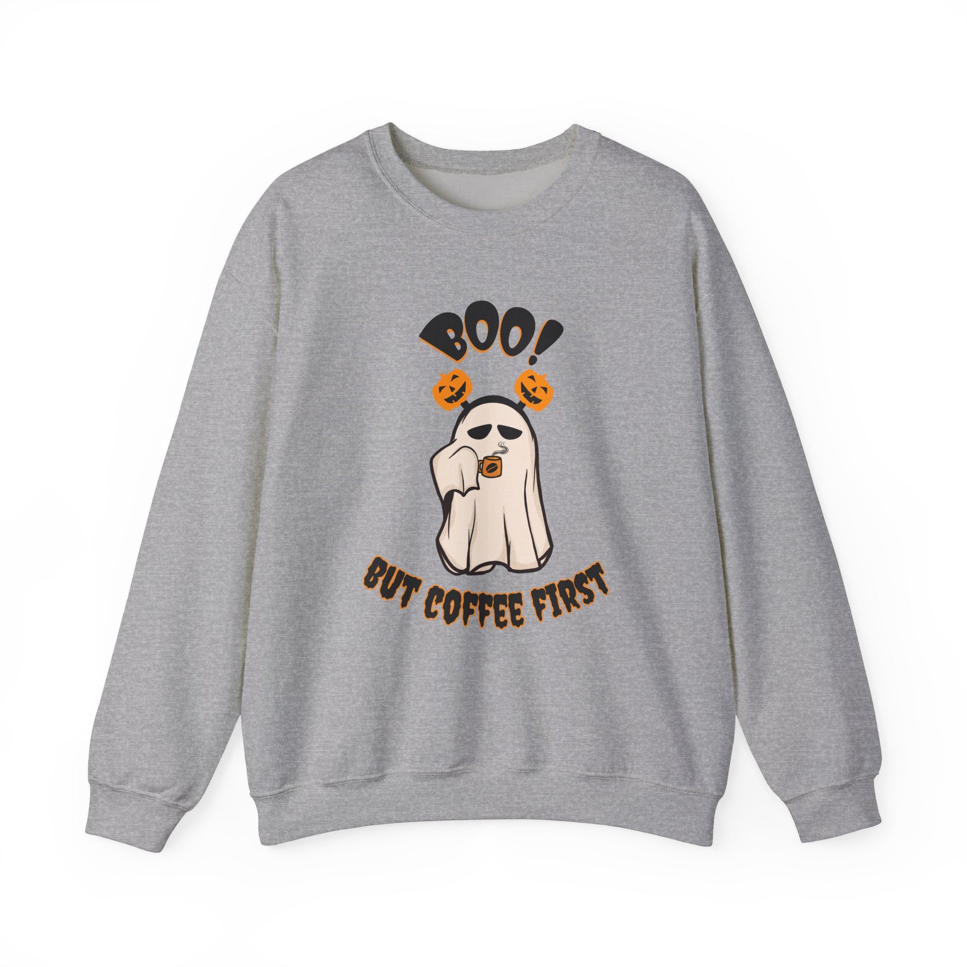 BOO But Coffee First - Unisex Heavy Blend™ Crewneck Sweatshirt Printify