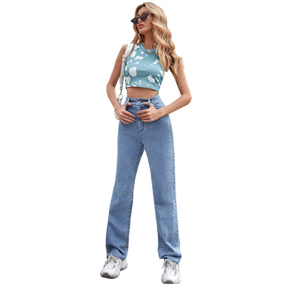 Women's Straight High Waist Denim Trousers - NOVINC