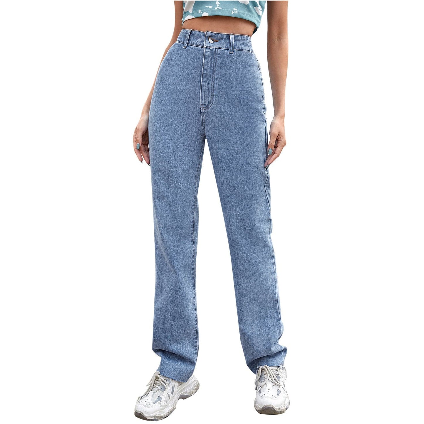 Women's Straight High Waist Denim Trousers - NOVINC