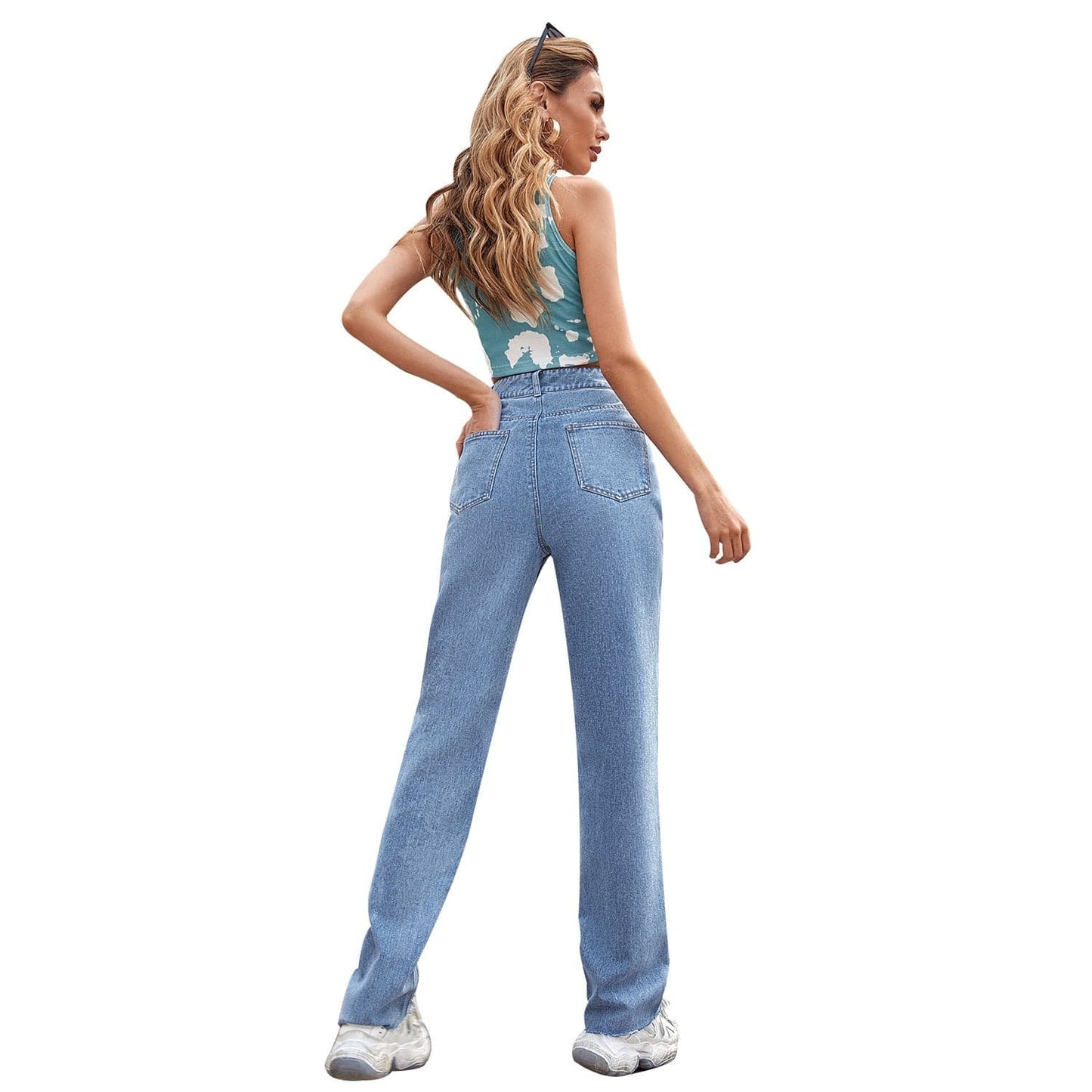 Women's Straight High Waist Denim Trousers - NOVINC