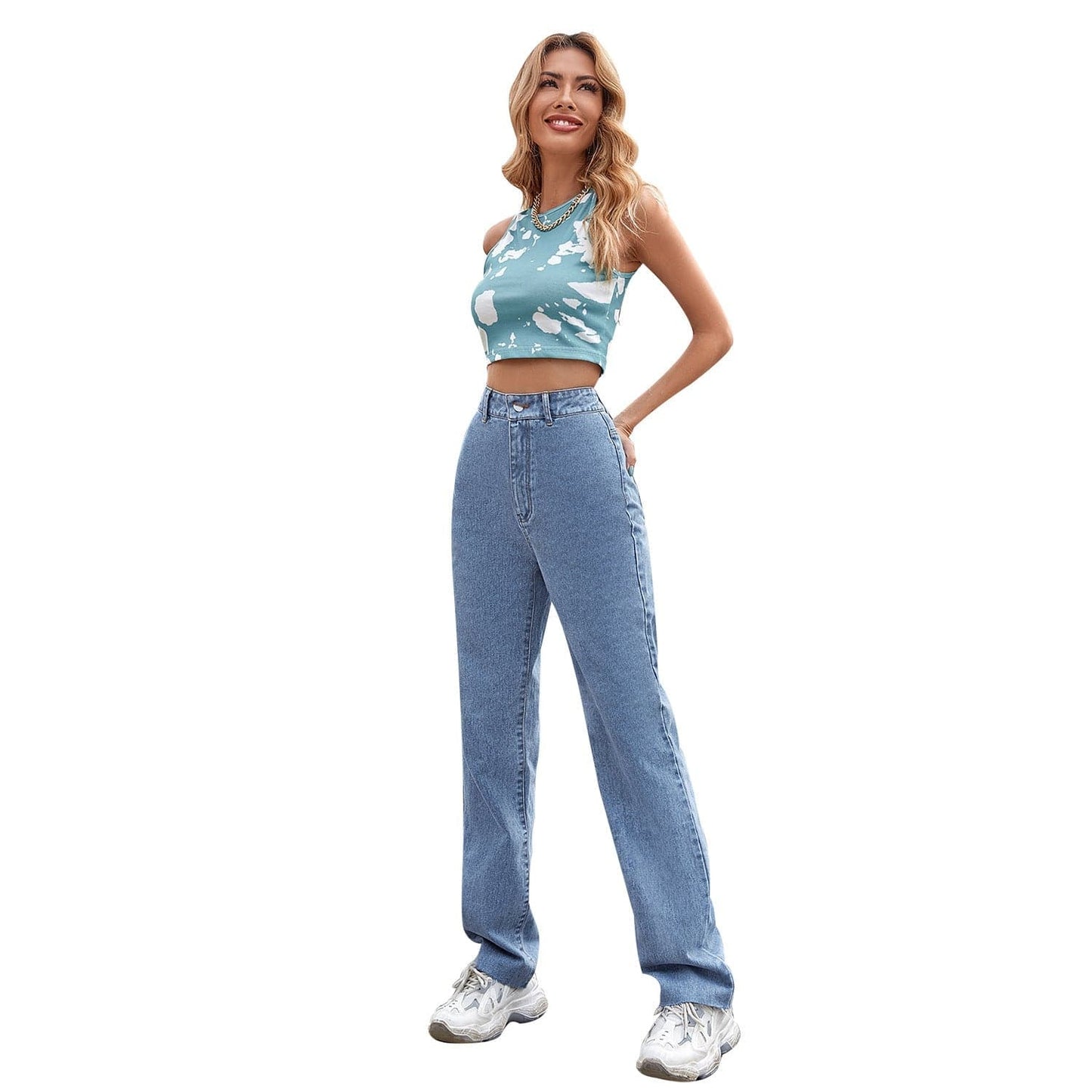 Women's Straight High Waist Denim Trousers - NOVINC