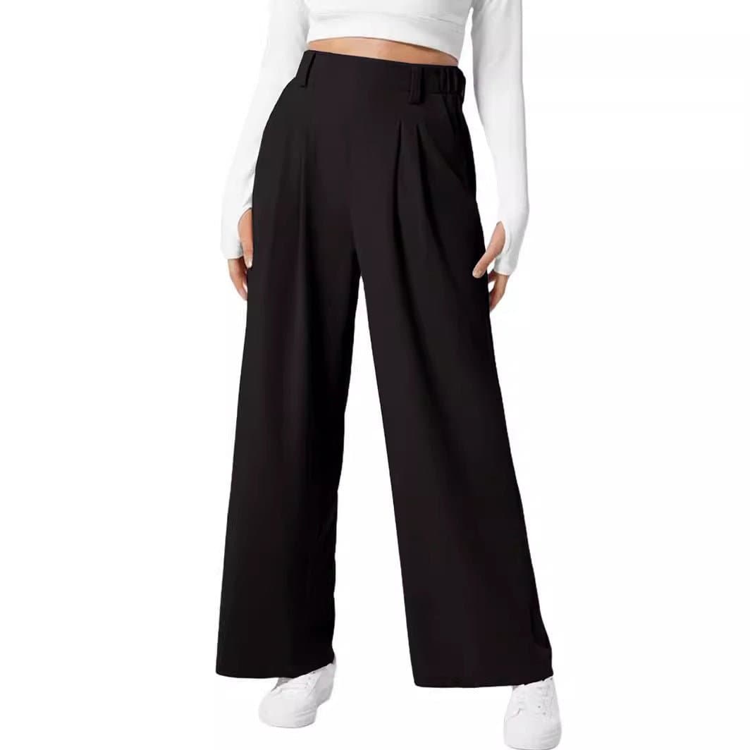 Women's Wide Leg Pants Elastic High Waist Waffle Knit Casual - NOVINC