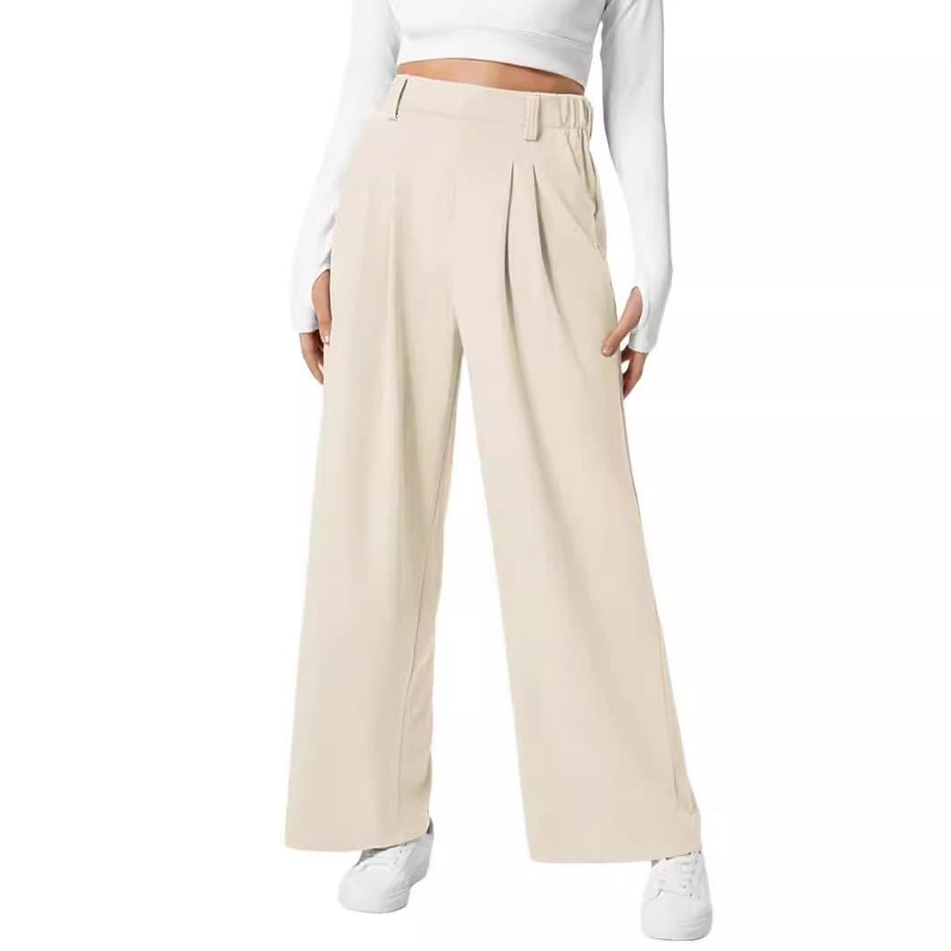 Women's Wide Leg Pants Elastic High Waist Waffle Knit Casual - NOVINC