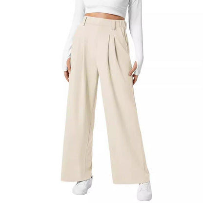 Women's Wide Leg Pants Elastic High Waist Waffle Knit Casual - NOVINC