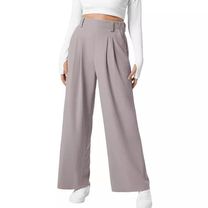 Women's Wide Leg Pants Elastic High Waist Waffle Knit Casual - NOVINC