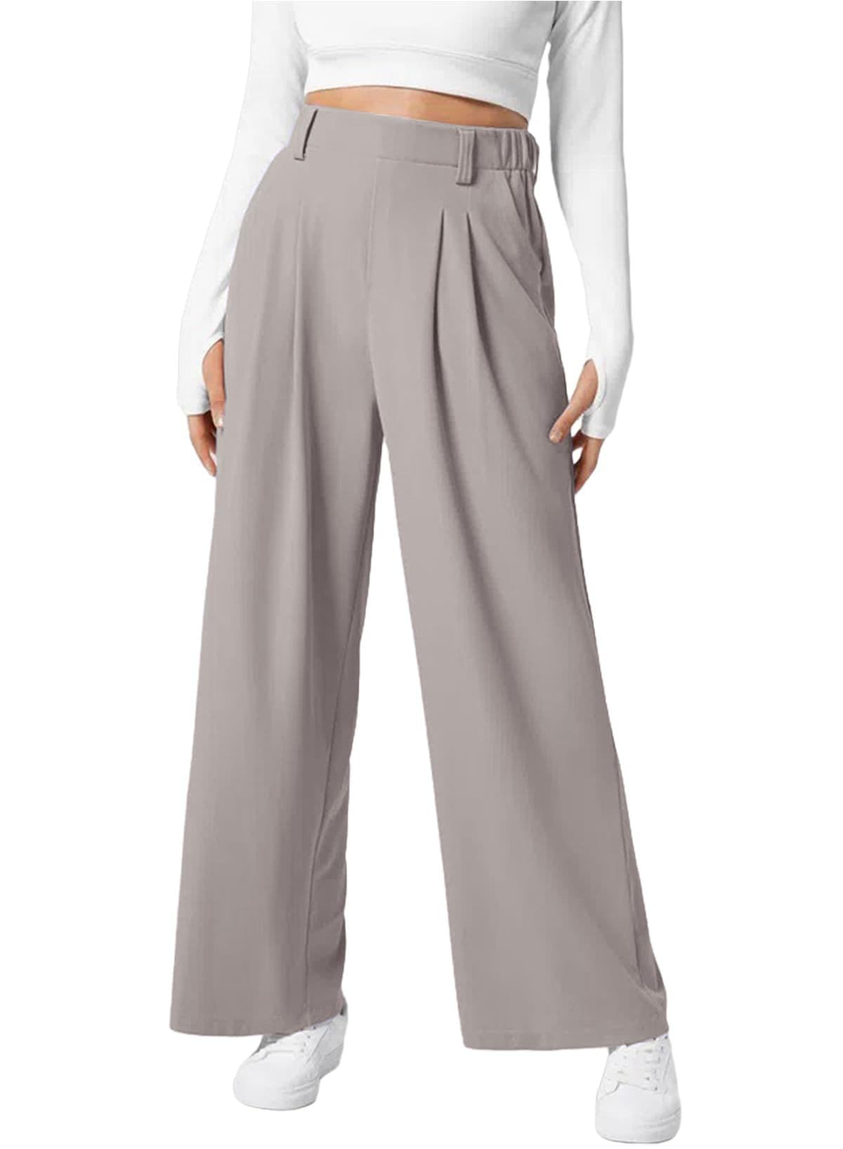 Women's Wide Leg Pants Elastic High Waist Waffle Knit Casual - NOVINC