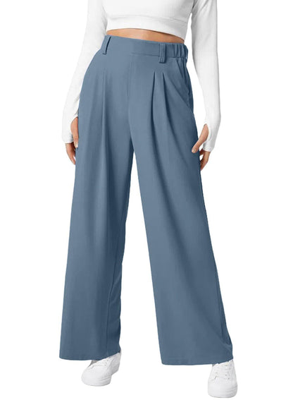 Women's Wide Leg Pants Elastic High Waist Waffle Knit Casual - NOVINC