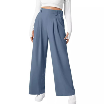 Women's Wide Leg Pants Elastic High Waist Waffle Knit Casual - NOVINC