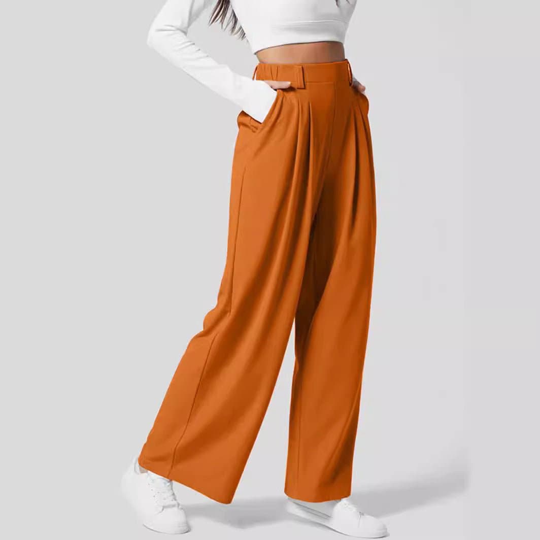 Women's Wide Leg Pants Elastic High Waist Waffle Knit Casual - NOVINC